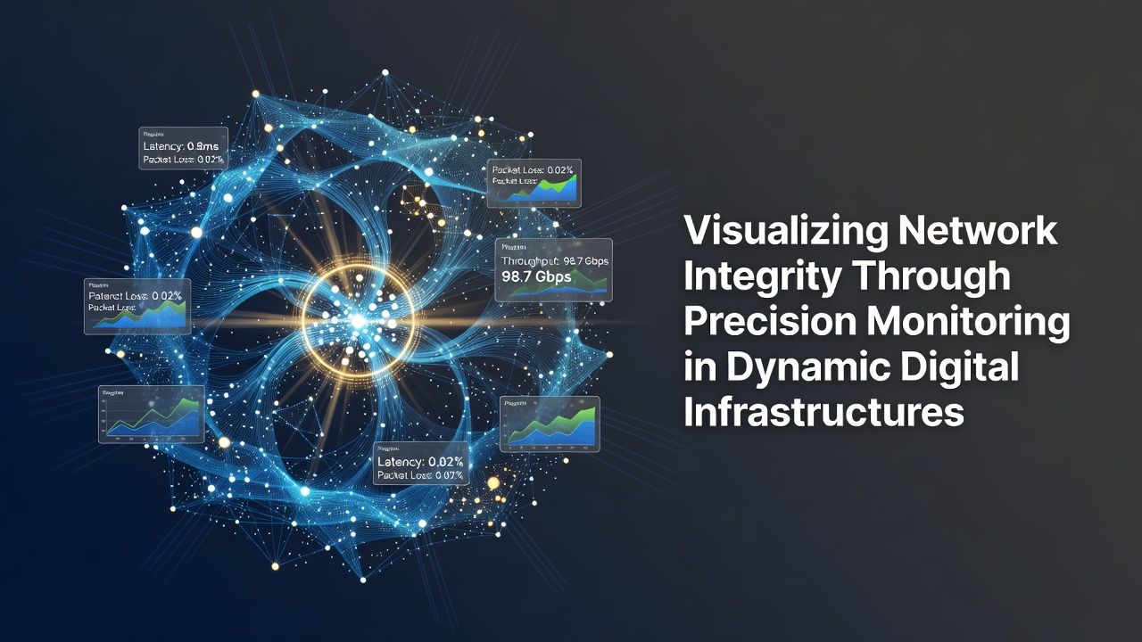 Topology graph illustrating precision monitoring points across interconnected network segments in a dynamic infrastructure